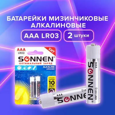 Батарейки комплект 2 шт., Alkaline, AAA, алкалиновые, мизинчиковые, блистер, 451087