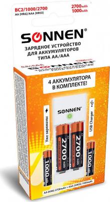 Зарядное устройство BC2 + аккумуляторы 2700 мАч, AA, 2 штуки + 1000 мАч, АAА, 2 штуки, комплект – фото 2