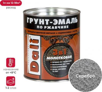 Грунт-эмаль по ржавчине 2л серебристая молотковая – фото 6