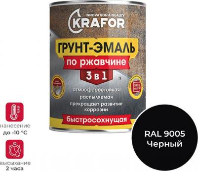 Грунт-эмаль по ржавчине 3 в 1, быстросохнущая, полуглянцевая, 2,7 кг, RAL 9005, черная – фото 1