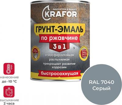 Грунт-эмаль по ржавчине 3 в 1, быстросохнущая, полуглянцевая, 20 кг, RAL 7040, серая – фото 1