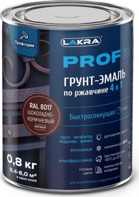Грунт-эмаль по ржавчине 4 в 1 prof it, быстросохнущая, шоколадно-коричневый, ral 8017, 0.8 кг ЛА-00001598
