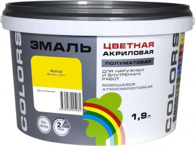 Эмаль универсальная акриловая Colors желтая полуматовая 1,9 л