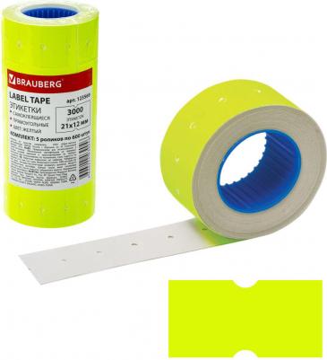 Этикет-лента 21х12 мм, прямоугольная, желтая, комплект 5 рулонов по 600 шт., 123569 – фото 1