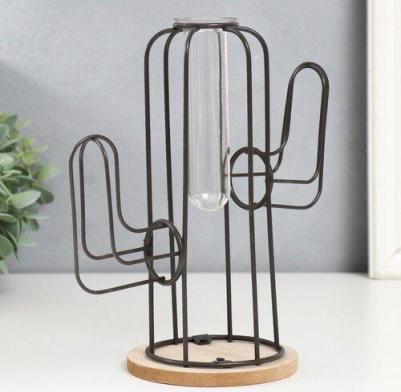 Декор металл, стекло, дерево "Кактус" на подставке чёрный 20х12х22,5 см – фото 1