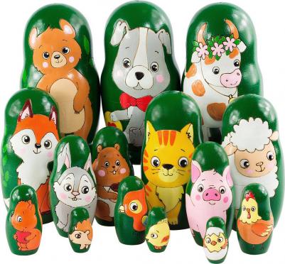 Матрешка набор из трех пятикукольных матрешек 10,5 см Животные NMZ0502vz-01U