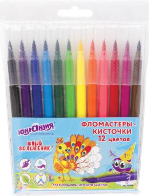 Фломастеры с кистью ЮНЫЙ ВОЛШЕБНИК, 12 цветов, вентилируемый колпачок, 151430 – фото 3