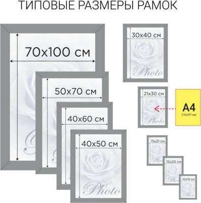 Рамка 30х40 см, пластик, багет 30 мм, HIT4, белая с двойной позолотой, стекло, 391002 – фото 2
