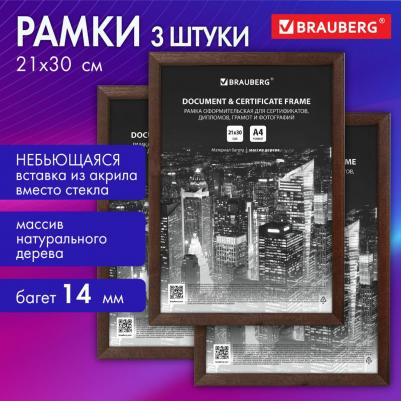 Рамка для фото 391356 на стену 21х30 см небьющаяся багет 14 мм дерево 3 шт – фото 3