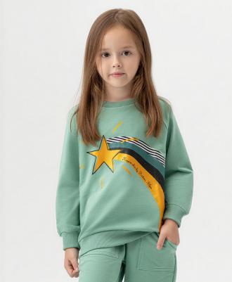 Свитшот с манжетами и рукавом-реглан зеленый 222BBGMC16014800 р.98 – фото 2