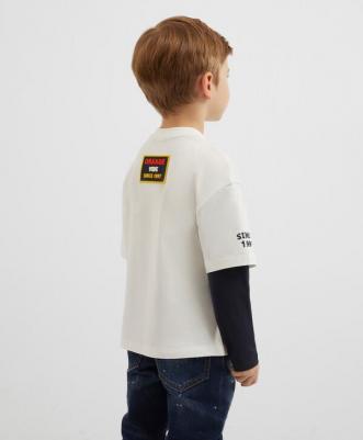 Лонгслив трикотажный с имитацией многослойности молочный, 128, 22405BMC1201 – фото 3