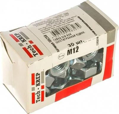 Гайка М12 DIN934 шестигранная 30 штук в упаковке (105250) – фото 1