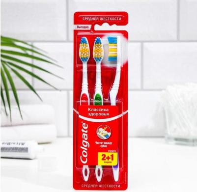 Зубная щетка Классика Здоровья многофункциональная средней жесткости промоупаковка, 3 шт – фото 13