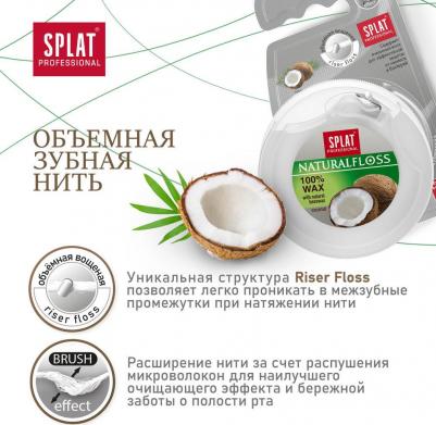 Объемная зубная нить, DentalFloss Natural Wax, с ароматом кокоса, 40 метров, 50 г – фото 12