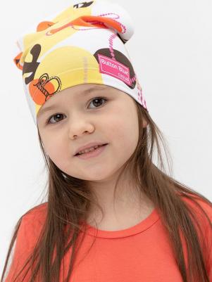 Шапка бини, размер 50, белый, желтый