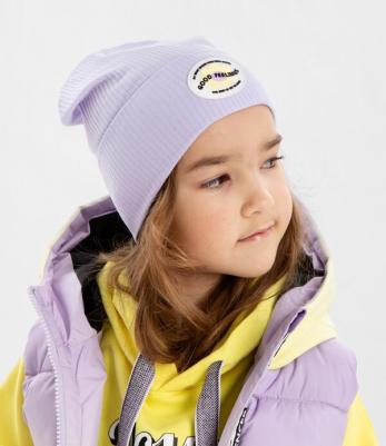 Шапка бини с подворотом сиреневая для девочки (52) – фото 1
