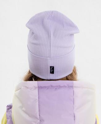 Шапка бини с подворотом сиреневая для девочки (52) – фото 5