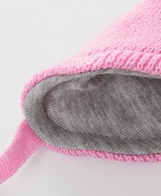 Шапка на завязках с помпоном утепленная розовая для девочки, 52, 224BBGMX7313 – фото 1