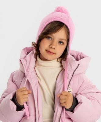 Шапка на завязках с помпоном утепленная розовая для девочки, 52, 224BBGMX7313