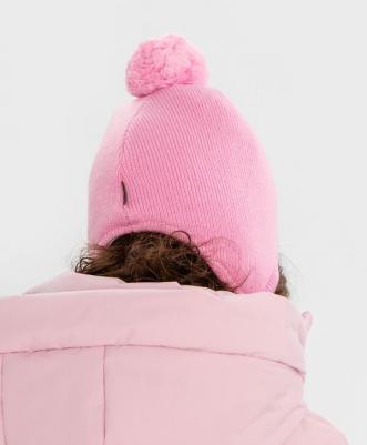 Шапка на завязках с помпоном утепленная розовая для девочки, 52, 224BBGMX7313 – фото 2