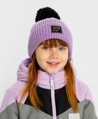 Шапка вязаная с помпоном фиолетовая для девочки (52)