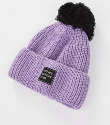 Шапка вязаная с помпоном фиолетовая для девочки (52) – фото 2
