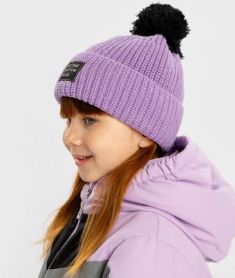 Шапка вязаная с помпоном фиолетовая для девочки (52) – фото 3