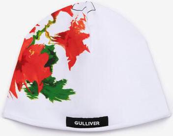 Шапка с ярким цветочным рисунком белая для девочки (50)