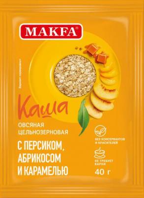 Каша овсяная цельнозерновая, с персиком, абрикосом и карамелью, 40 г 4601780019648
