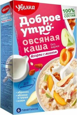 Доброе утро овсяная каша быстрого приготовления Ассорти с молоком, порционная, 6 пак. по 40 г