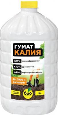 Органическое удобрение Гумат Калия, улучшает корнеобразование, повышает урожайность, усиляет иммунную систему растений, 3 л