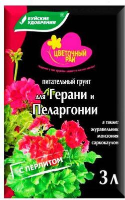 Грунт для Герани и Пеларгонии, 3л, Цветочный рай – фото 2