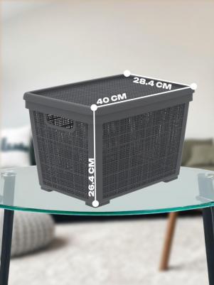 Плетеная корзина для хранения с крышкой "Лён" на 22 литра / 400*284*264 / Цвет Графит – фото 5