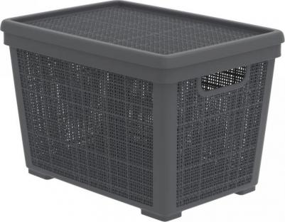 Плетеная корзина для хранения с крышкой "Лён" на 22 литра / 400*284*264 / Цвет Графит