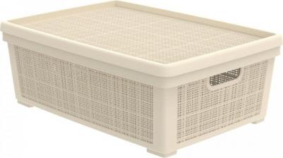 Плетёная корзина Лён для хранения с крышкой 35л 568x400x203мм слоновая кость