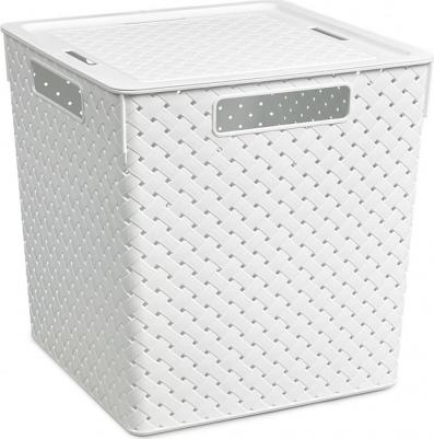 Коробка для хранения с крышкой "Береста", квадратная, цвет: белый, 29,4x29,4x30,1 см, 23 литратуки – фото 1