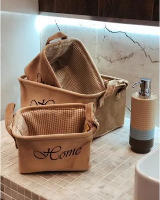 Корзина для хранения "Велюр", Д340 Ш220 В160, бежевый – фото 5