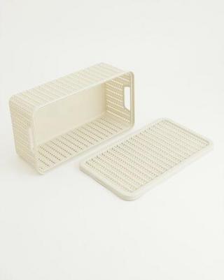 Корзина 1.5 л, прямоугольная, плетеная, пластик, белый ротанг, с крышкой, Вязание, М2368 – фото 2