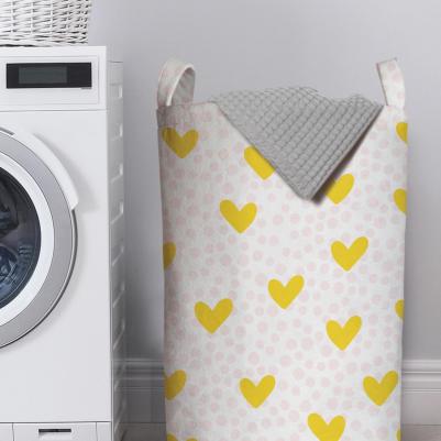 Корзина для белья в ванную органайзер Желтые сердечки 60x40 см