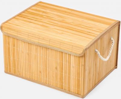 Корзина стеллажная с ручками и крышкой Бамбук, Shan-24L, натуральный, 42х31х24 1 шт – фото 1