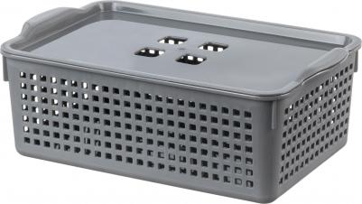 Корзинка Лофт 3,8л 295х185х105 мм с крышкой (серый) (12)