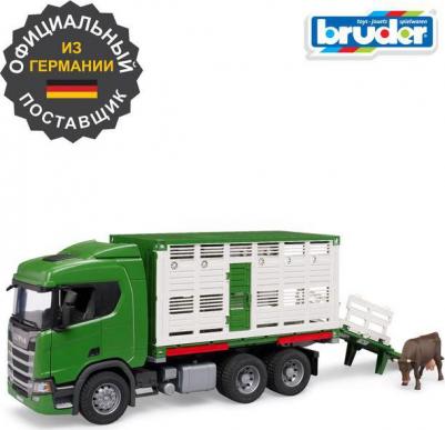 Грузовик Scania для перевозки животных с коровой зелёный – фото 4