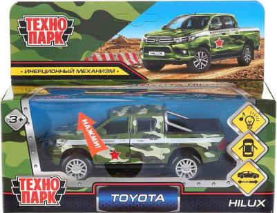 Машина с инерционным механизмом Toyota Hilux зеленый камуфляж 12см – фото 4