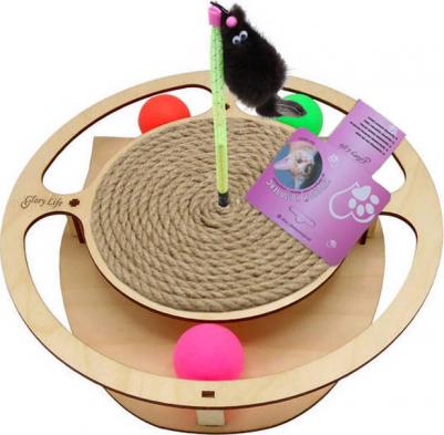 для кошек Игровой комплекс Круг с шариками c игрушкой на пружине c когтеточкой из каната 32х28х3,6 см