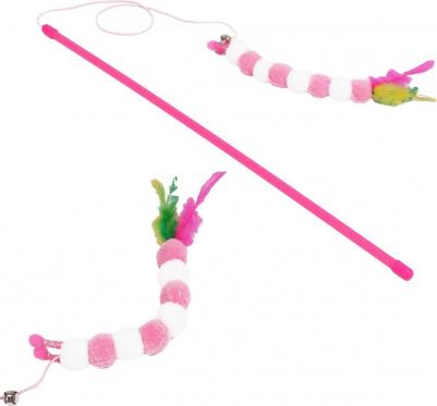 Дразнилка-удочка "Гусеница с перьями", ручка 47 см, фиолетовая/оранжевая 7806304