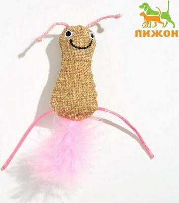 Мягкая игрушка для кошек с кошачьей мятой и пуховым хвостом "Гусеница", розовая – фото 2
