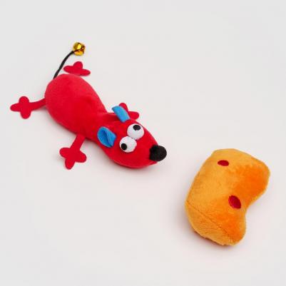 Игрушка для кошек Мышка и сыр, мышка 14х9х3,5 см, сыр 8х5х3,5 см – фото 3