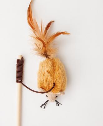 Игрушка-дразнилка для кошек Мышка, 9х4,3х4,5 см, длина палки 30 см – фото 1