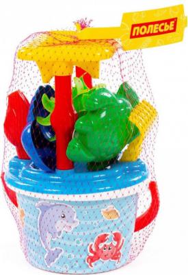 Набор №348: песочная мельница №2, ведро среднее с наклейкой, совок №2, грабельки №2, формочки – фото 5