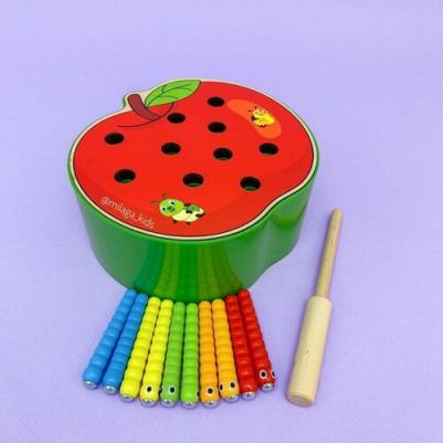 Развивающая игра магнитная рыбалка Веселые червячки в яблоке – фото 4